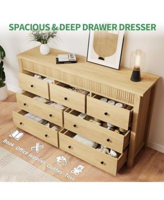 7 Drawer Dresser for Bedroom, 54" Wide Modern Fluted Chest of Drawers, Wooden Storage Cabinet