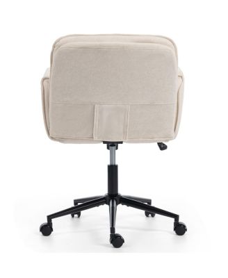 Criss Cross Beige Cloth Swivel Desk Chair with Adjustable Armrests & Wheels
