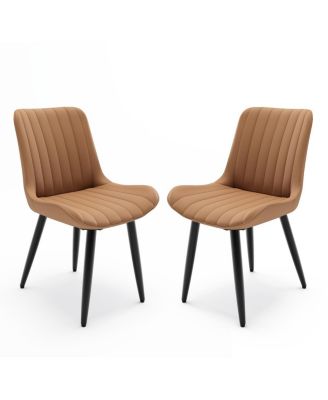 Set of 2 Modern PU Leather Dining Chairs with Thick Cushions & Metal Legs