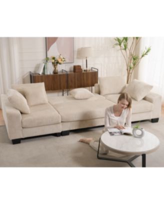 U Shaped Corduroy Sleeper Sofa Bed