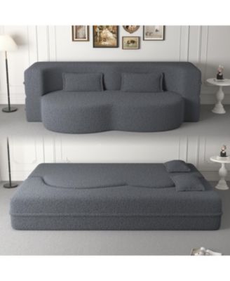 Streamdale Convertible Teddy Fabric Foam Sleeper Sofa Bed with 2 Pillows