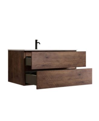 36" Walnut Wall-Mount Vanity w/ Ceramic Sink