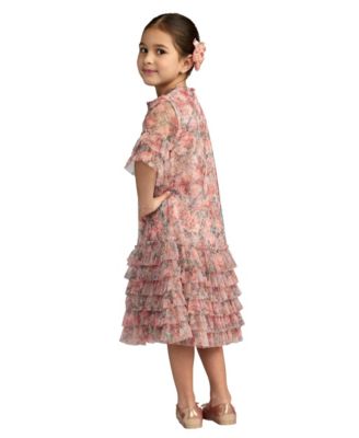 Big Girls Floral Printed Short Sleeve Ruffle Dress