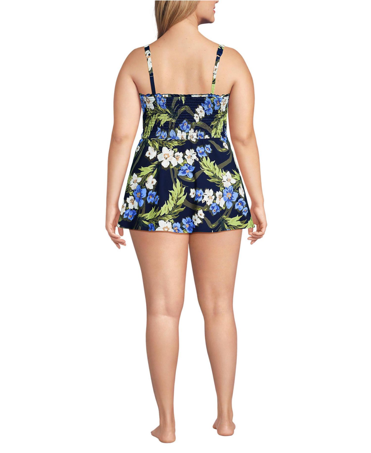 Plus Size Square Neck Smocked Mini Swim Dress