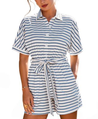 Women's Collared Striped Romper