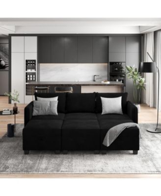 Modular Sectional Sofa with Large Storage Three Seat Couch with Three Ottomans U Shaped Velvet Upholstery Modular Living Room