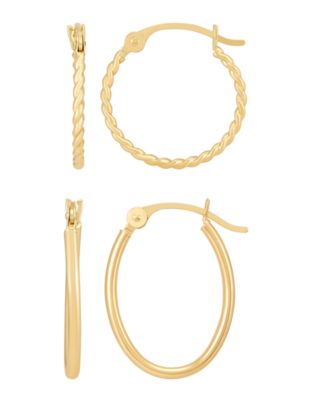 2-Pc. Oval Hoop Earrings Set in 10k Yellow Gold