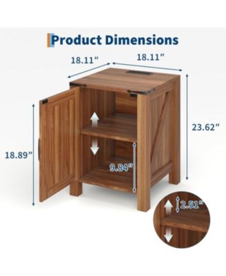 Bedside Table with USB Charging Station – Rustic Wooden Bedside Table with Sliding Barn Door, Adjustable Shelf