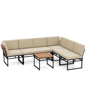 Set Of 6 Outdoor Sectional Sofa Set Metal Conversation Set w/ Bungee Rope Seat