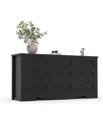 59" Wide 9-Drawer Dresser for Bedroom, Farmhouse Tall Wooden Chest of Drawers with Mid Century Modern Style