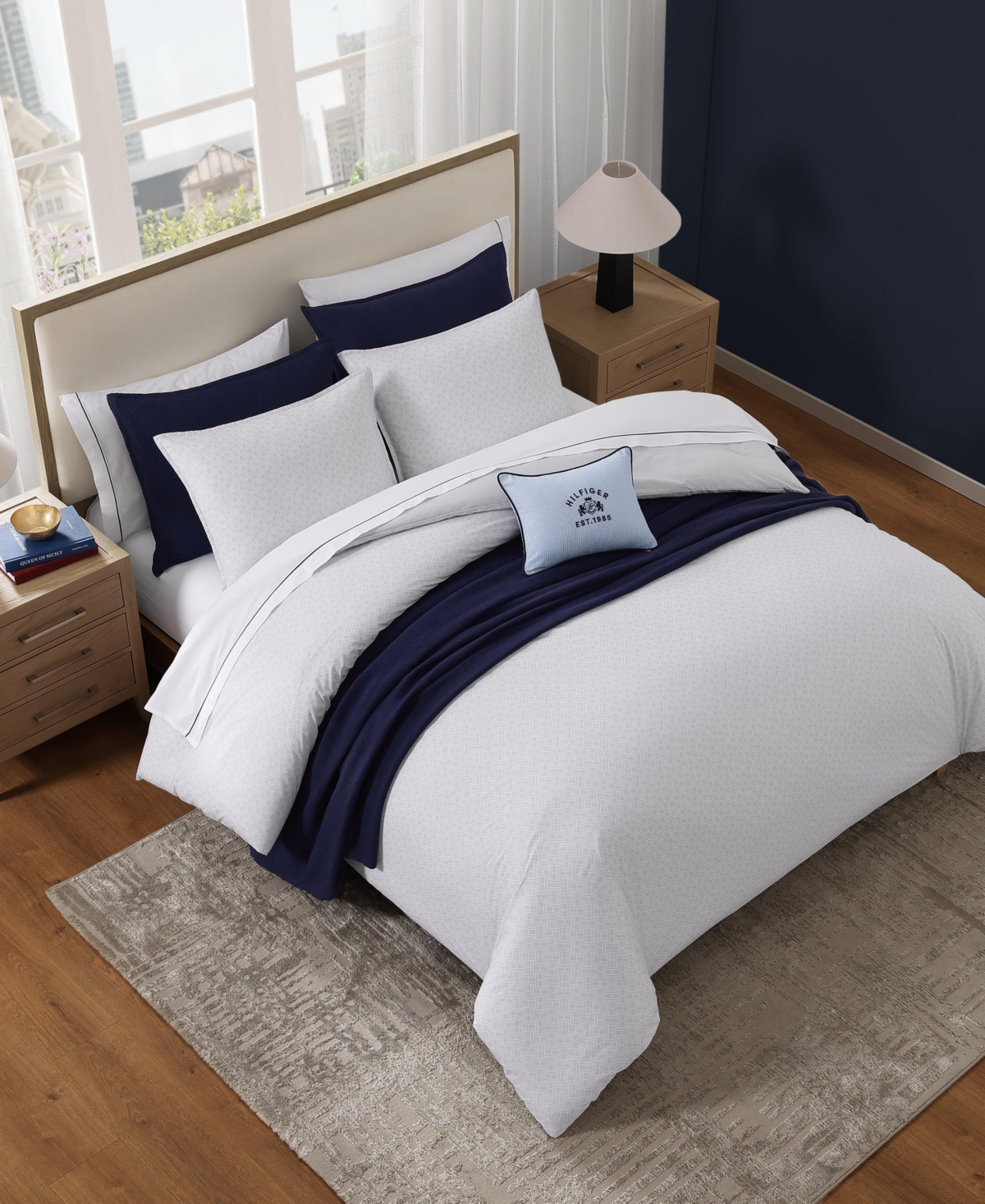 Tommy Hilfiger Trellis Flag Cotton Reversible -Pc. Duvet Cover Set