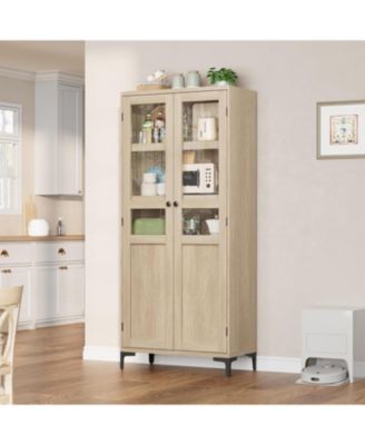  Kitchen Pantry Storage Cabinets, Tall Storage Cabinet, Tier Bathroom Cabinet with Glass Doors and Adjustable Shelves, Kitchen Hutch