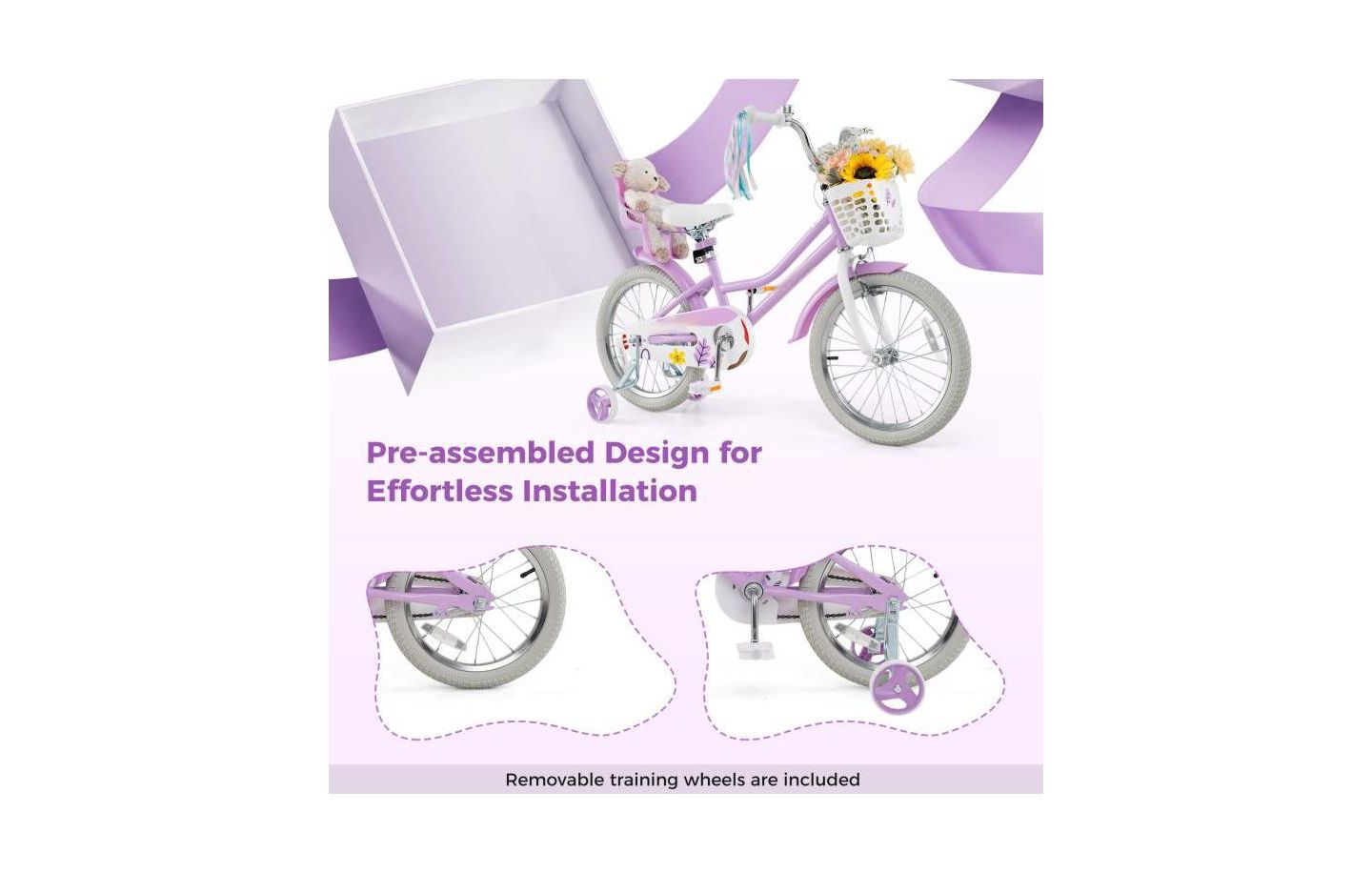 Детская игрушка HONGGE Girls Bike with Doll Seat and Streamers, цвет: Фиолетовый — фото 10