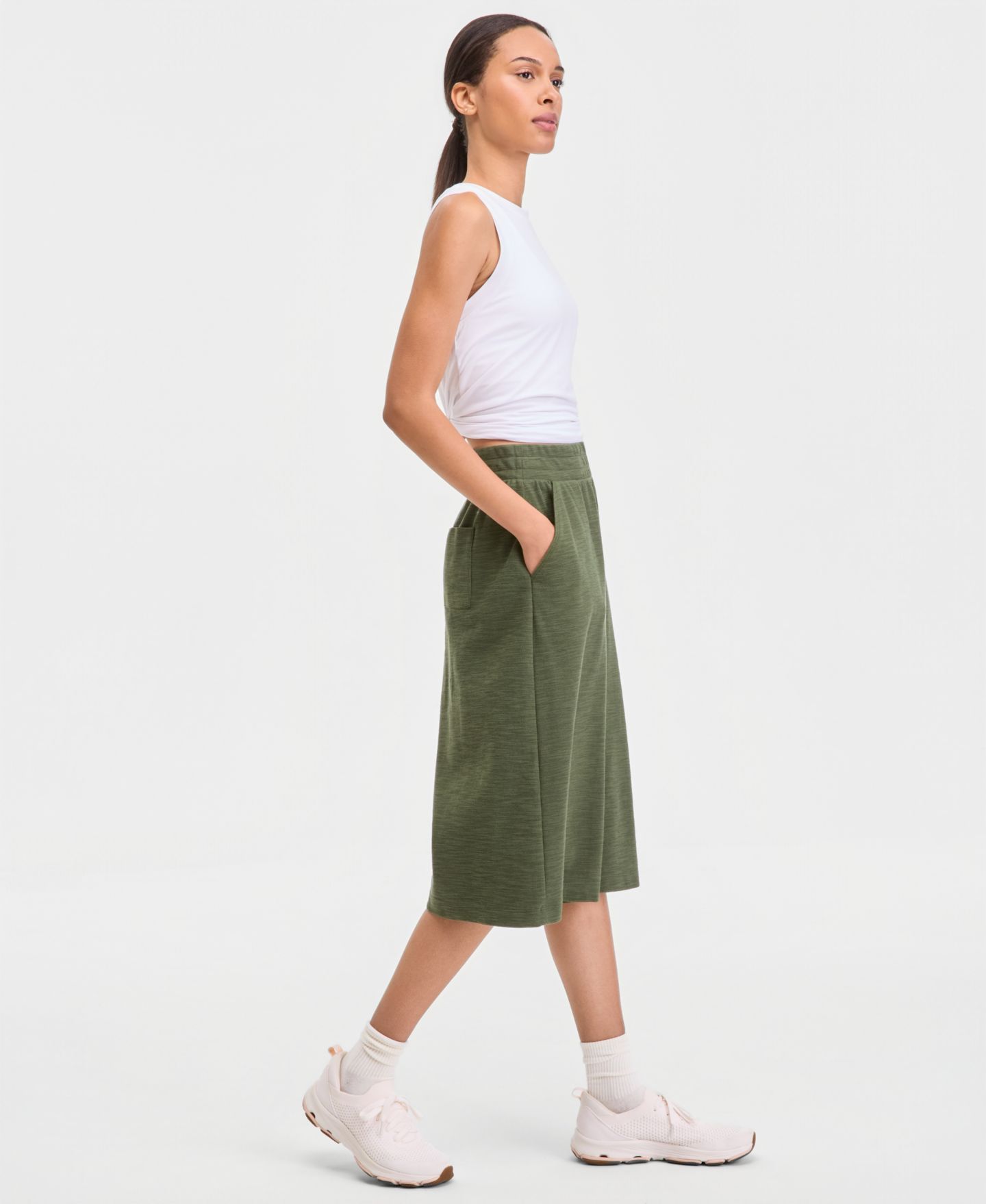 Женские брюки ID Ideology Ribbed Wide-Leg Cropped Pull-On, цвет: Seaweed — фото 2