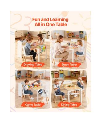 Toddler Craft Table Set with 2 Chairs and Storage Shelves