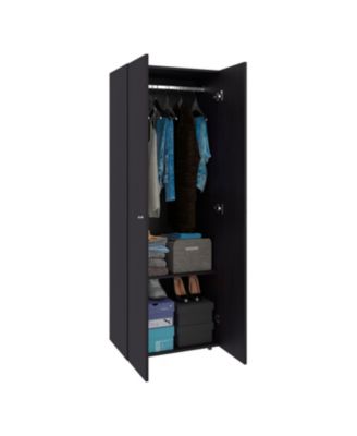 Home 2 Doors Closet System Armoire Hanging Rod Storage Shelf, Modern Bedroom Organization Storage