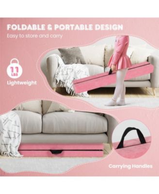 9 FT Folding Gymnastics Balance Beam with Anti-slip Base and Pine Wood Frame-Pink