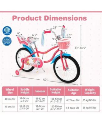 18 Inch Girls Bike with Doll Seat and Training Wheels for 3-5 Years