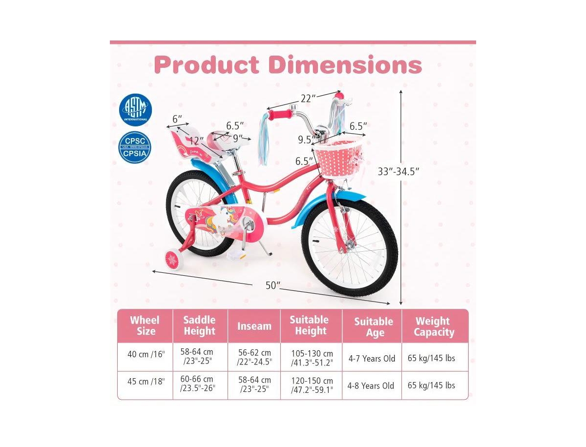Hongge Inch Girls Bike with Doll Seat and Training Wheels for 3-5 Years