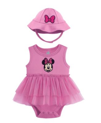 Baby Girls' Minnie Mouse Print Bodysuit and Hat, 2-Piece Set