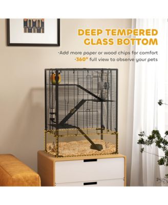 Hamster Cage, 4 Tiers Hamster k with Deep Glass Bottom, 24"L