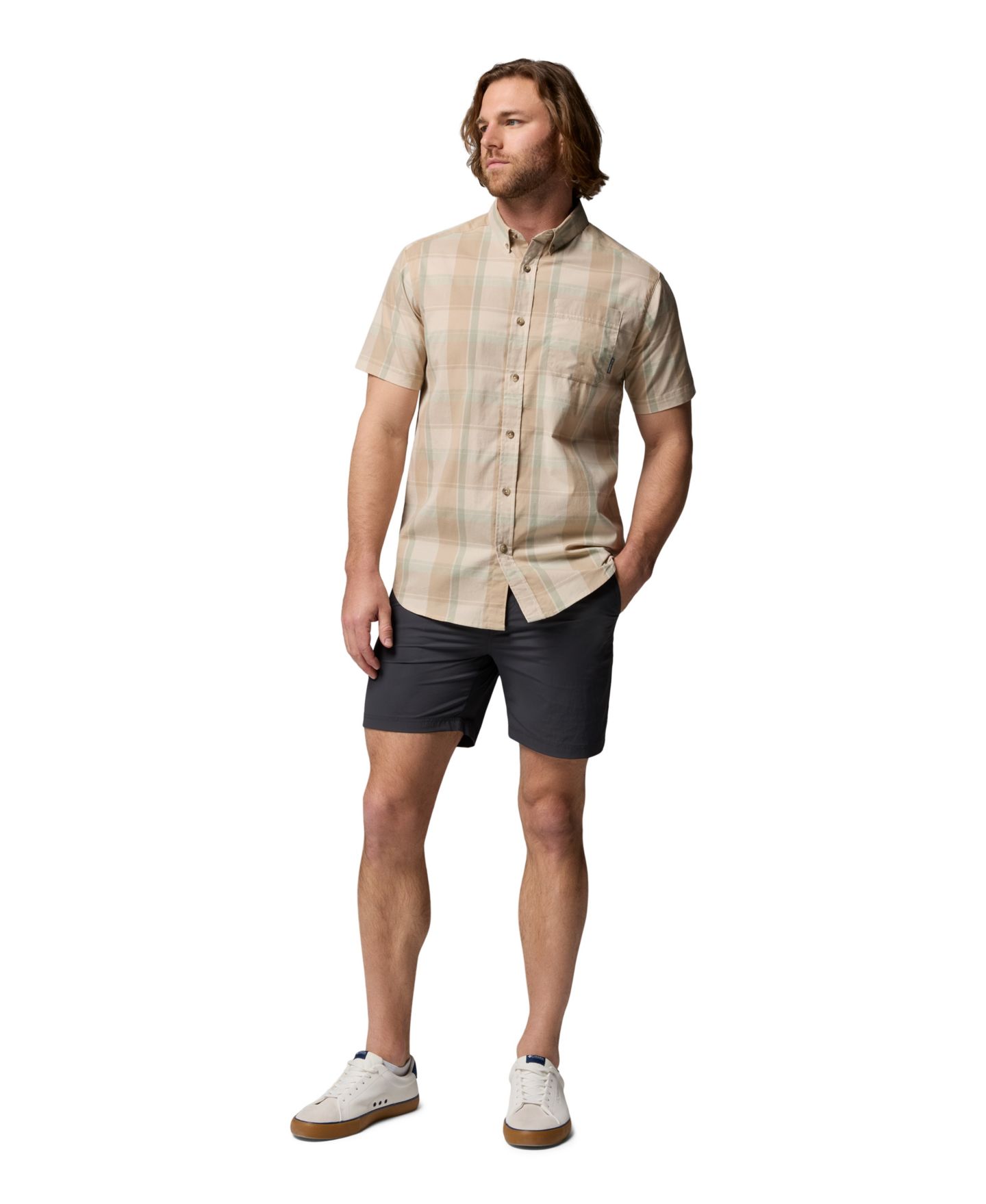 Мужская рубашка Columbia Rapid Rivers Short-Sleeve Plaid, цвет: Серо-бежевый — фото 2