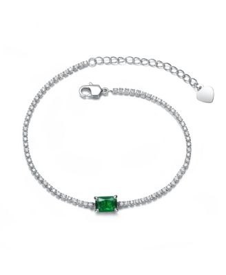 Sterling Plated with Colored Cubic Zirconia Thin Chain Bracelet