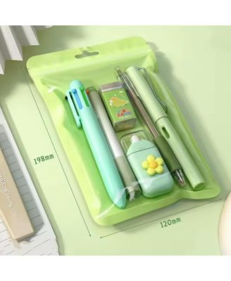 6Pcs Student Stationery Set with 6-Color Ballpoint Pens, Markers, Gel Pens, Pencils, Erasers, Correction Tape for Art Events, School