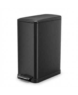 13 Gallon Dual Compartment Stainless Steel Kitchen Trash Can with Step Pedal and Soft Close Lid, Black