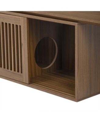 Mid-Century Walnut TV Stand with Extendable Table & Cushion