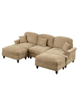  Comfy Modular U-Shape Chenille Sectional Sofa with Ottomans