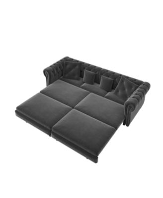 Streamdale Chesterfield Velvet Pull-Out Sofa Bed with Ottoman