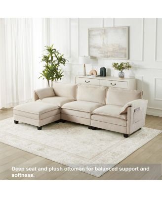 Streamdale L-shaped sofa with storage, cotton-linen velvet, 3 seats, extends, living room