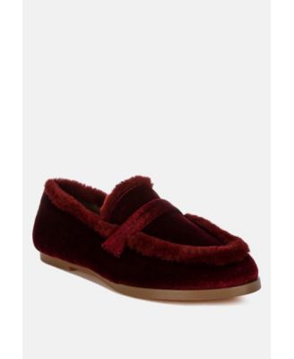 Rag and Co Womens Bastian Fur Detail Velvet Loafers