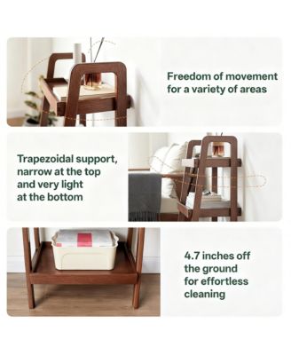 Solid Oak 3 Tier Ladder Shelf Small Bookshelf Stable Frame Living Room Bedroom