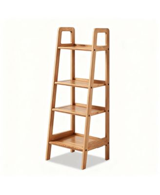 Solid Oak 4 Tier Ladder Shelf Small Bookcase Stable Frame Living Room Bedroom