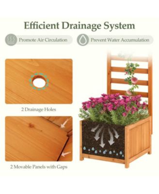 48 Inch Wooden Raised Garden Bed with Trellis & Drainage