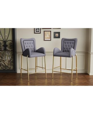 Velvet Counter Height Bar Stools (Set of 2) with Golden Legs
