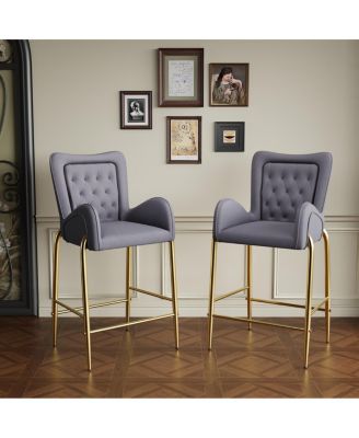 Velvet Counter Height Bar Stools (Set of 2) with Golden Legs