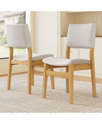 Upholstered Stackable Dining Chairs Set of 2 - Linen Fabric, Solid Wood Frame