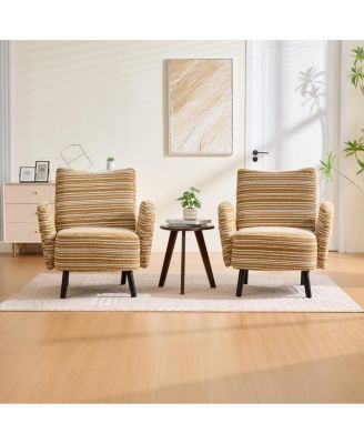 Modern armchair with sanded fabric, side pocket, solid wood legs