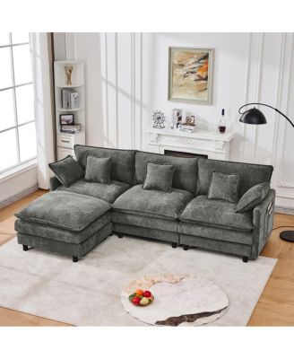 101.9" 3-seater cashmere sofa w/ movable footstool, modular design.