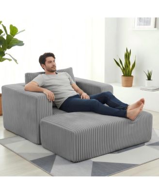 Luxury Corduroy Sofa with Ottoman - Modern & Comfortable