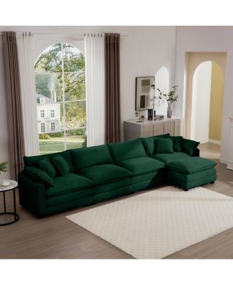 Corduroy Sofa - Modern 4-Seater with Footstool & Pillows