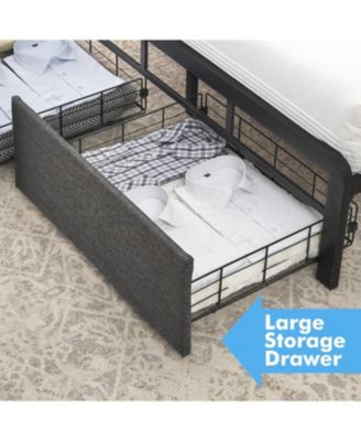 Full Bed Frame With 2 Drawers Upholstered Platform Bed LED Headboard No Box Spring Easy Assembly