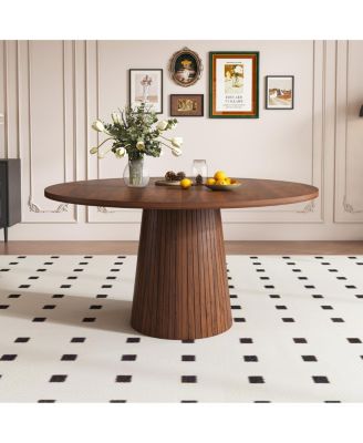 Round Farmhouse Dining Table with Wood Base.