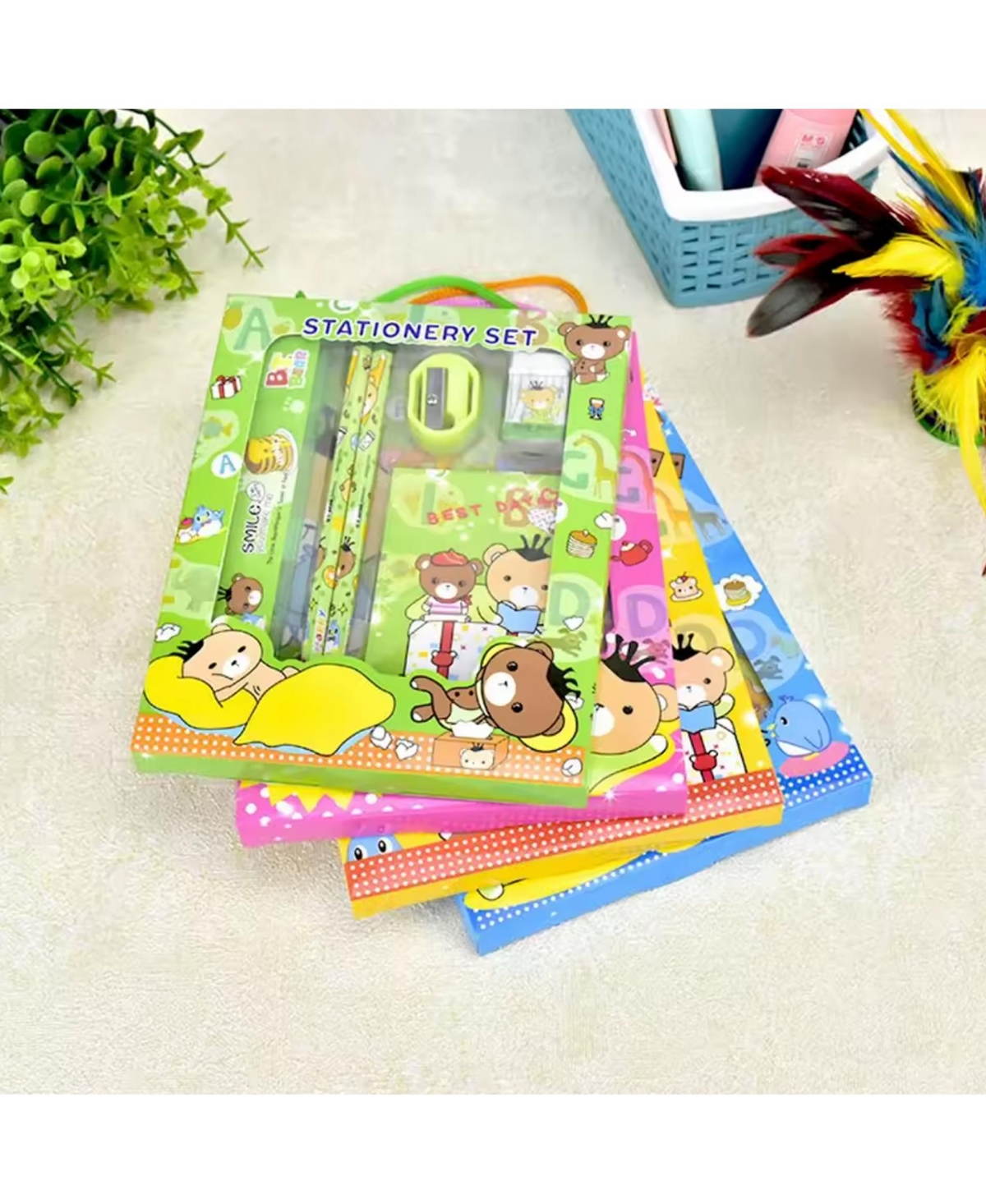 Htutwoo 6 In 1 Stationery Set, 2 Pencil, Eraser, Ruler, Sharpener and Sticky Note