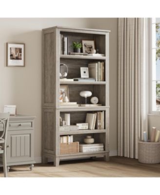Tall 5-Tier Farmhouse Bookcase with Adjustable Shelves, Wide Wood Bookshelf