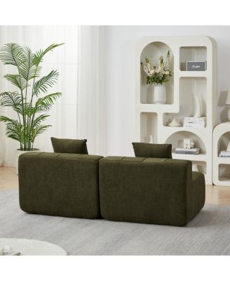 Chenille curved sectional sofa with 4 pillows, curved modular sofa