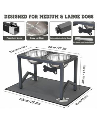 Metal Raised Dog Bowl Stand with Stainless Steel Bowls Non Slip Mat for Medium Large Breeds